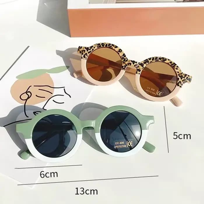 Enfants mignon dessin animé lunettes de soleil rondes fille garçon léopard Double couleur Vintage