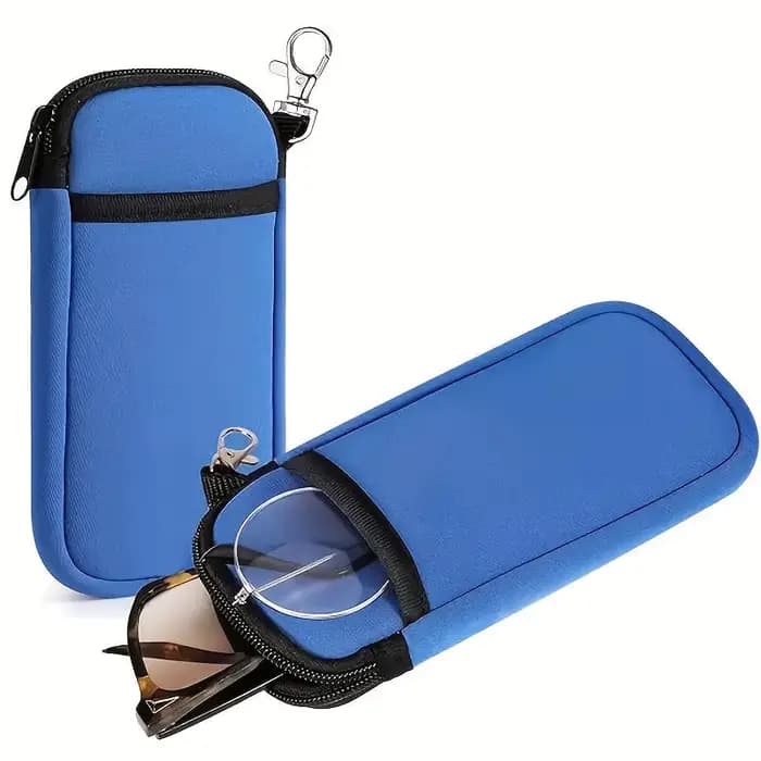 Étui à lunettes souple portable avec fermeture éclair et mousqueton