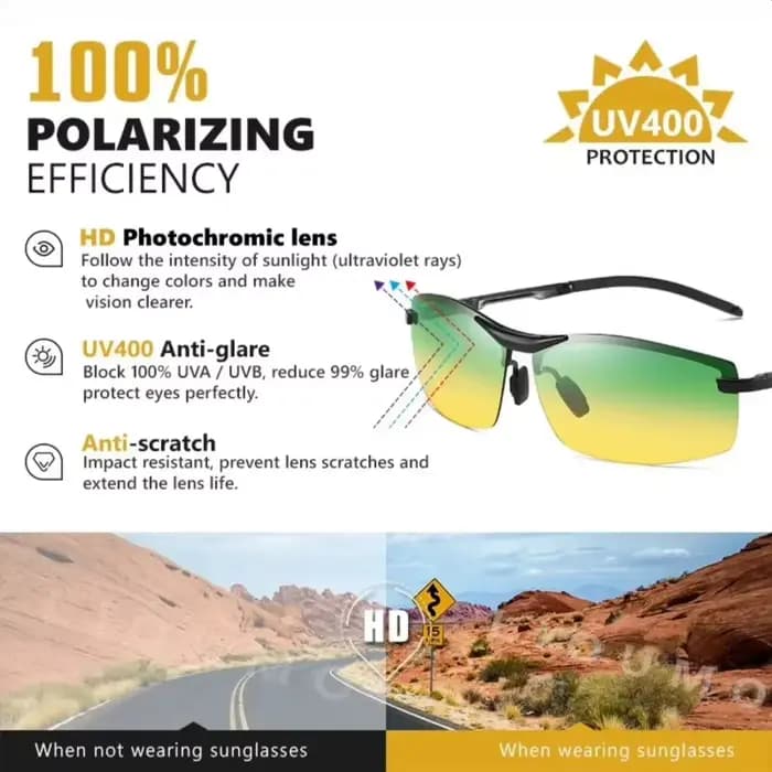 Lunettes de soleil polarisées intelligentes photochromiques jour et nuit pour homme et femme