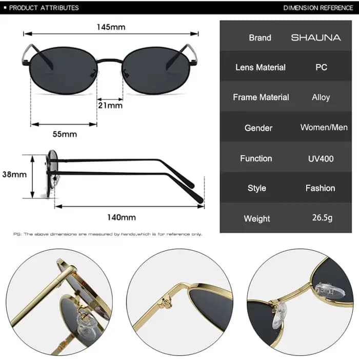 SHAUNA rétro petit ovale cadre en métal femmes lunettes de soleil UV400 hommes Punk