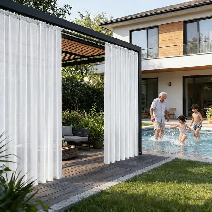 1 pièce Rideaux modernes unis imperméables pour extérieur, jardin, patio, gazebo, terrasse, balcon, porche, auvent de piscine et protection solaire