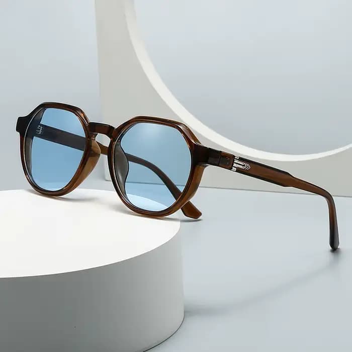 Lunettes de soleil rondes hommes femmes marque de luxe thé bleu Vintage