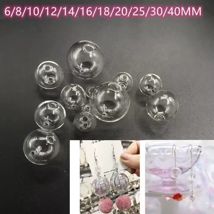 50X 6-40mm gros clair Double trou perles verre rond orbe perles en vrac verre rond Globe bulle orbe faisant des accessoires de bricolage