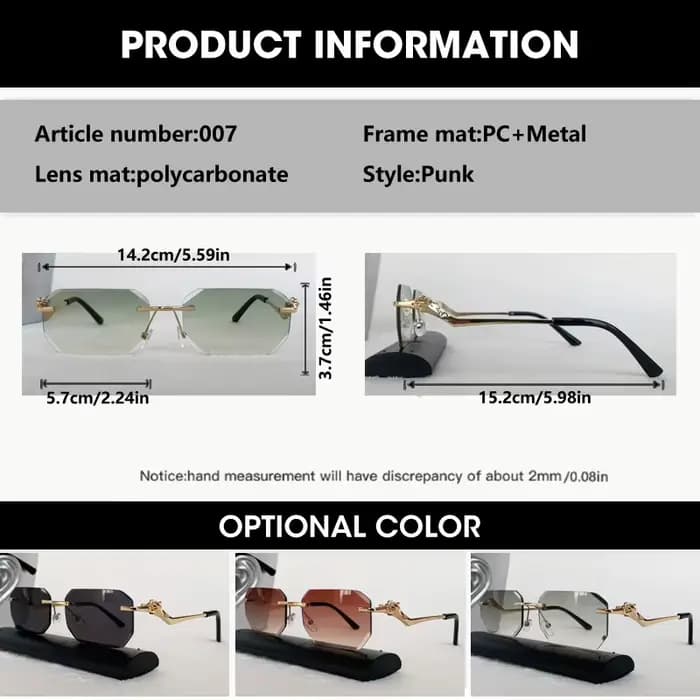 Lunettes de soleil rectangulaires sans bords pour hommes