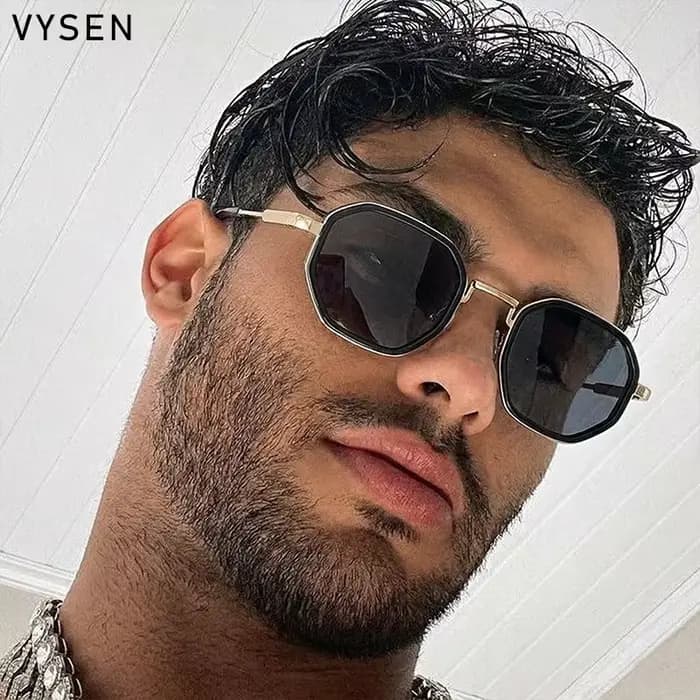 Vintage Steampunk Octogone Carré lunettes de Soleil Hommes De Luxe Marque Géométrique En Métal Cadre Polygone