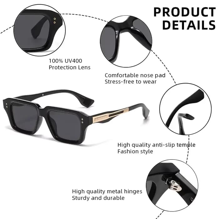 Lunettes de soleil carrées haut de gamme pour hommes et femmes