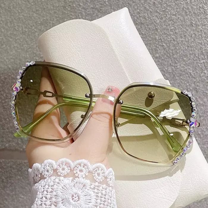 Strass Décor Sans Monture Mode Lunettes De Soleil Pour Femmes Hommes Casual Gradient