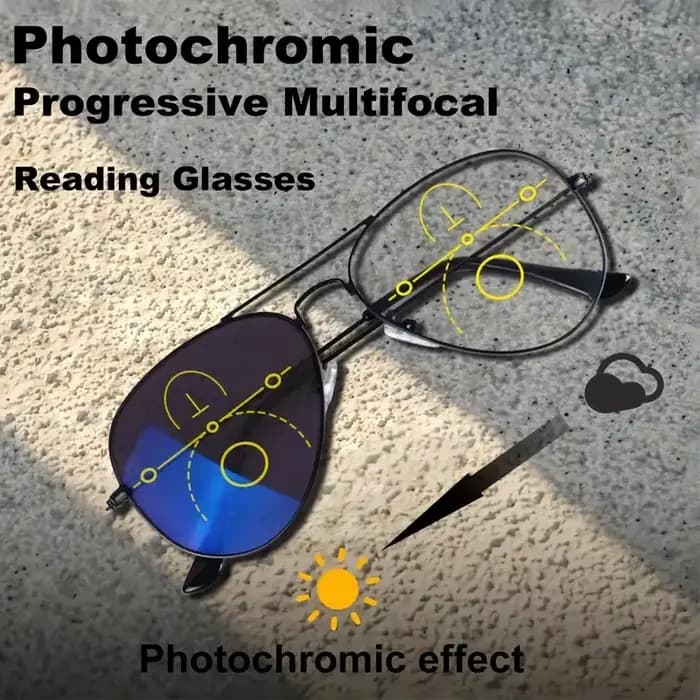 Lunettes de lecture multifocales photochromiques – Cadre en acier inoxydable