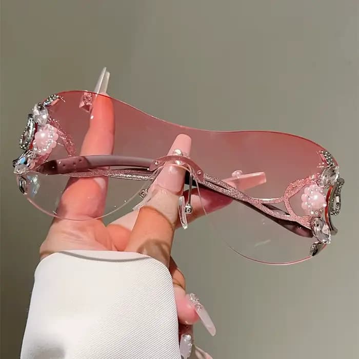 KAMMPT – lunettes de soleil Y2k sans bords avec strass pour femmes