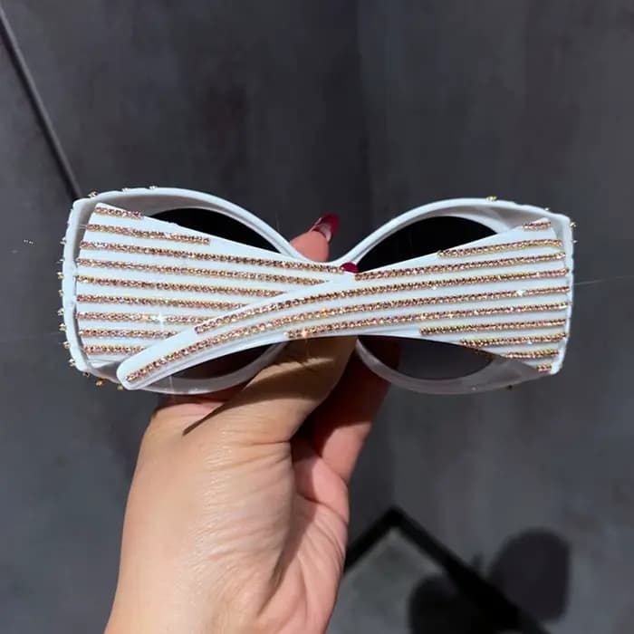 Bling diamant ovale Punk lunettes de soleil femmes à la mode ronde luxe
