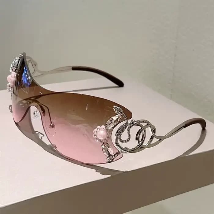 KAMMPT – lunettes de soleil Y2k sans bords avec strass pour femmes