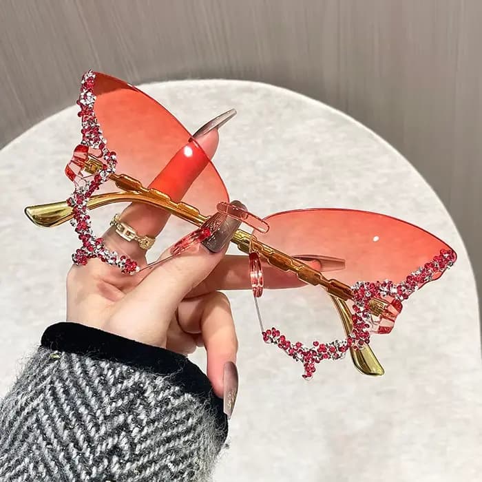 Lunettes de soleil papillon sans monture œil de chat populaires pour femmes et hommes