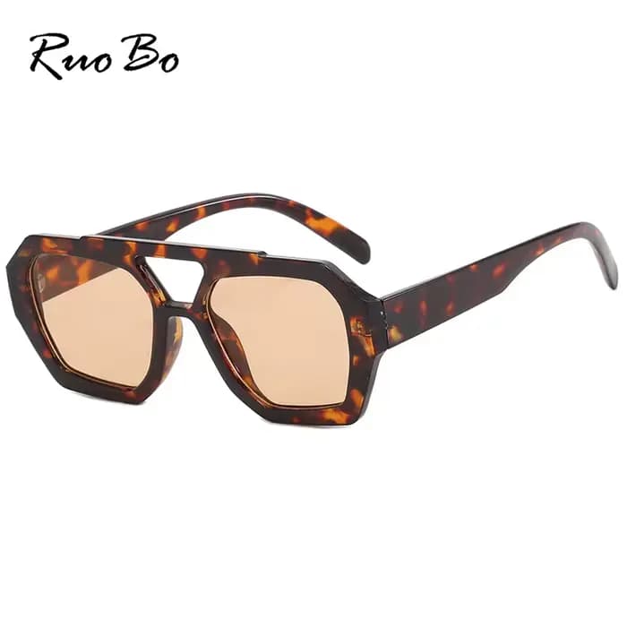 RUOBO rétro cadre carré Double ponts lunettes De soleil léopard marque De mode concepteur femme