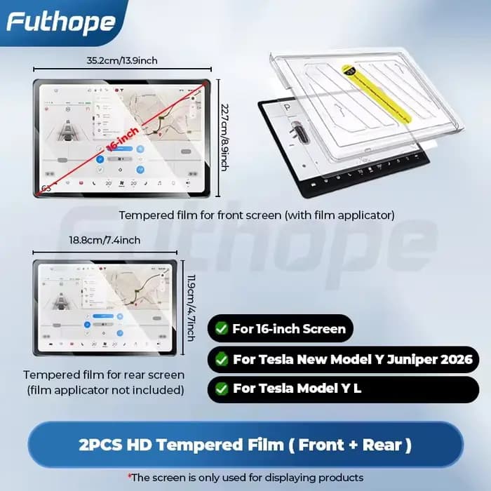 Futhope Lot de 2 films de protection d'écran en verre trempé HD pour Tesla Model Y 2026 Juniper Model YL avec outil d'installation pour écran central