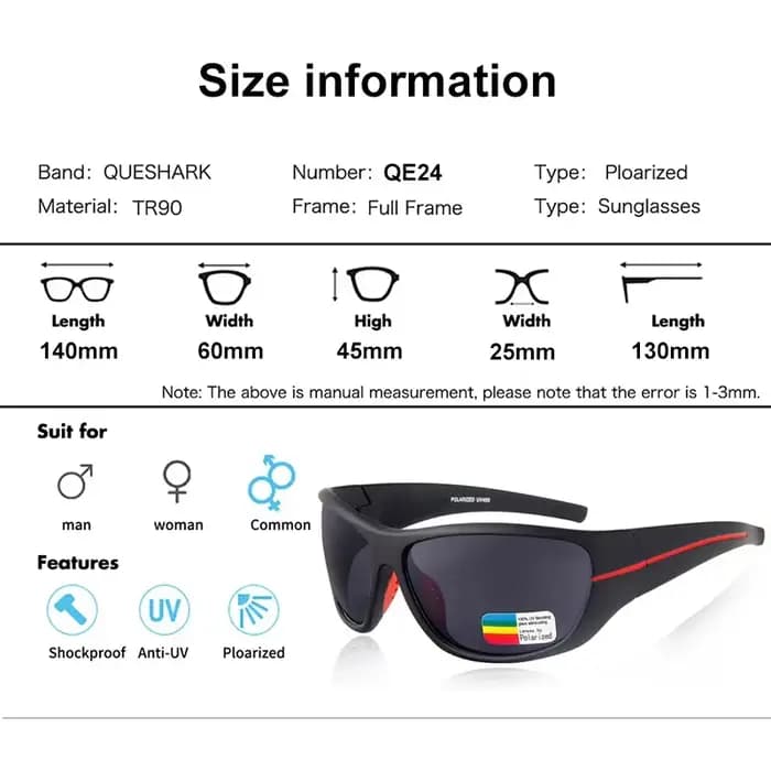 QUESHARK hommes femmes HD polarisé Sport pêche lunettes de soleil UV400 Anti-éblouissement randonnée