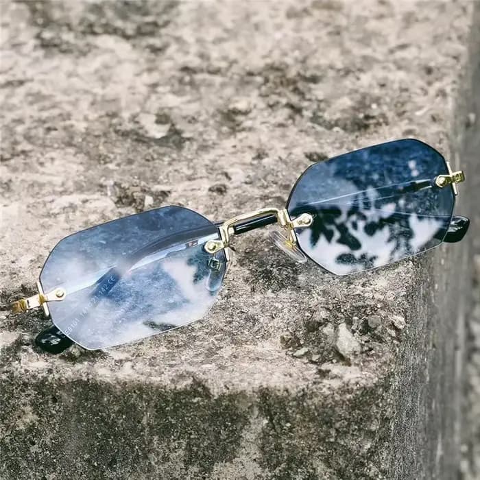 Vintage sans monture polygone lunettes de soleil femmes hommes marque de luxe concepteur populaire voyage petit cadre