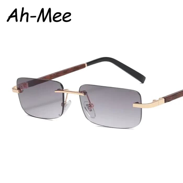 Lunettes de soleil rectangulaires en bois sans monture pour hommes et femmes, lunettes de conduite vintage, nuances carrées dégradées sans cadre, UV400, 2024