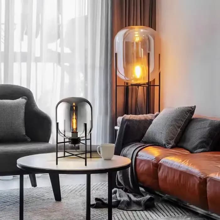 Lampadaire sur pied boule de verre Oda Pulpo, lampe sur pied pour chambre, bureau, salon, lecture, villa, bulle, gris fumé