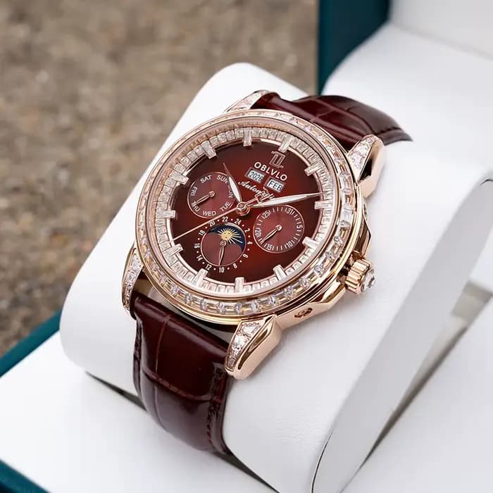 OBLVLO montre automatique pour hommes 40mm montre-bracelet mécanique 5ATM lunette en cristal lumineux année, mois, semaine, Date, 24 heures TY1655 Mov.