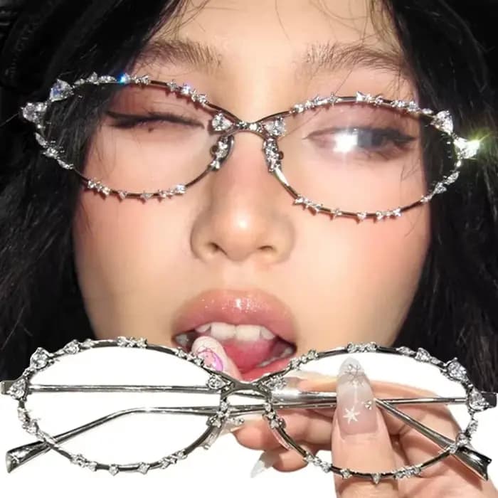 Y2K – lunettes ovales avec strass brillants
