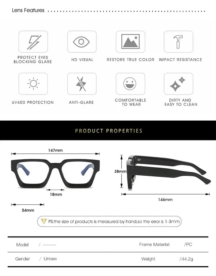 Lunettes carrées jaunes pour femmes