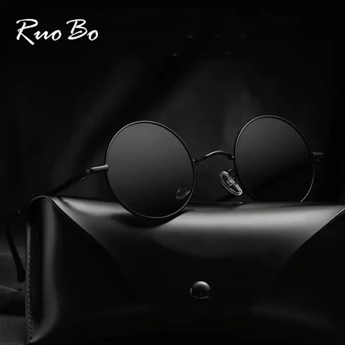 RUOBO – lunettes de soleil rétro polarisées à monture métallique ronde