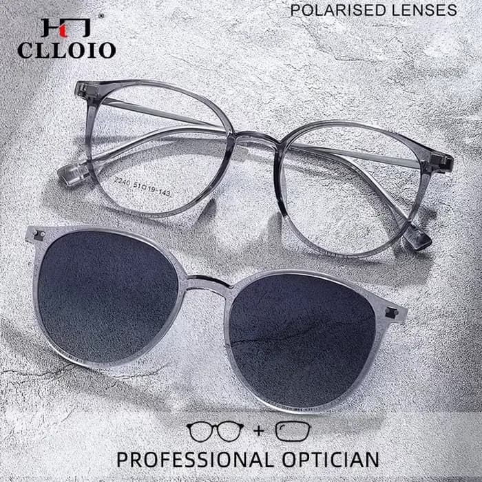 CLLOIO pince magnétique sur lunettes femmes conduite polarisé rond rose optique