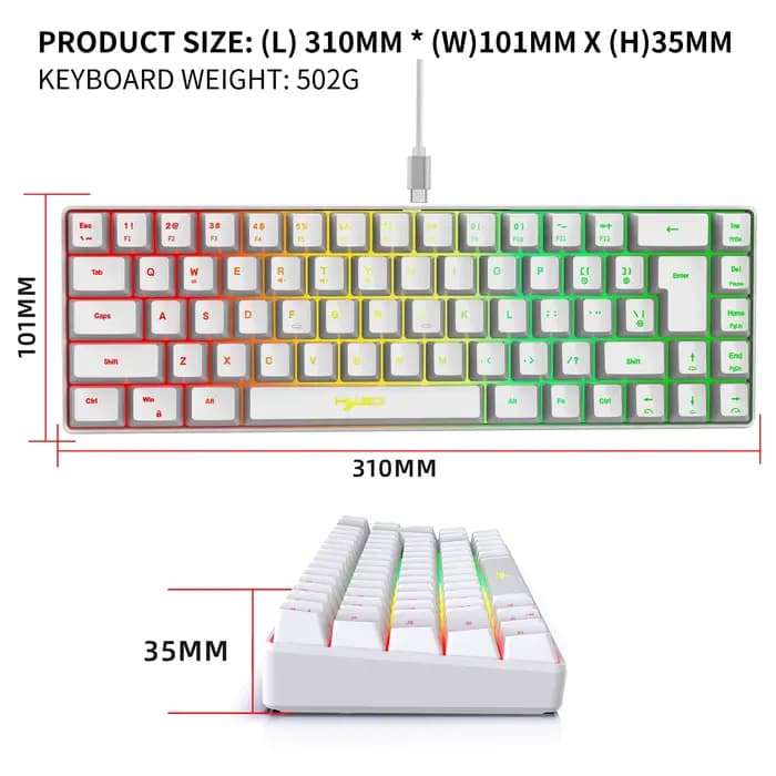 Clavier de jeu filaire USB portable, rétroéclairage RVB, 68 prédire, ordinateur Windows Lapmedicents