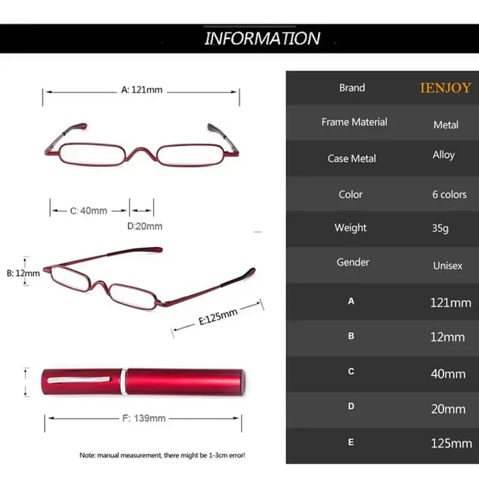 IENJOY petites lunettes de lecture avec boîtier en métal hommes femmes