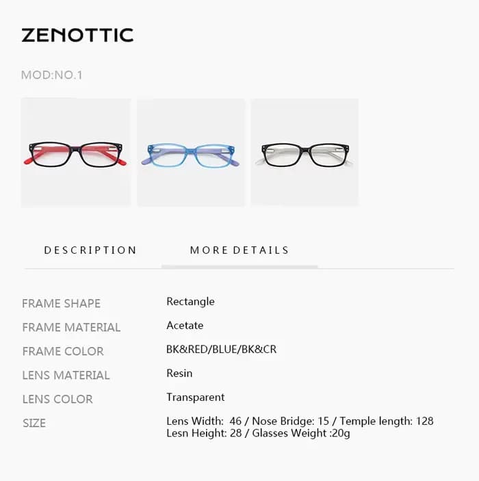 Monture de lunettes pour adolescents