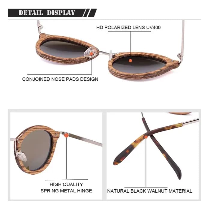 Lunettes de soleil intercalaire en bois pour femmes