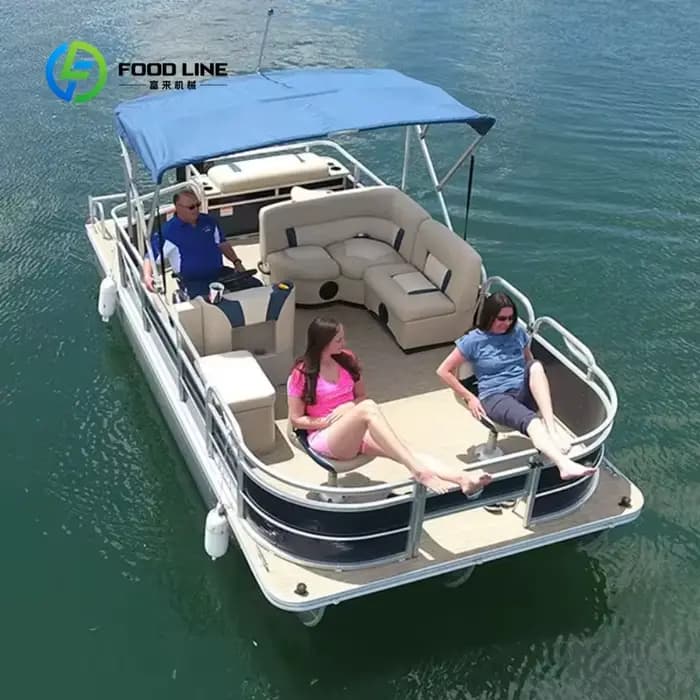 Yacht ponton en aluminium et verre, bateau de luxe multifonctionnel avec moteur hors-bord pour la pêche, le tourisme et la restauration