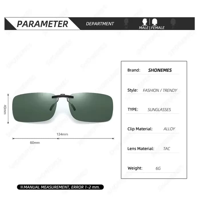 Shone-Lunettes de soleil polarisées sans monture à clipser pour hommes et femmes