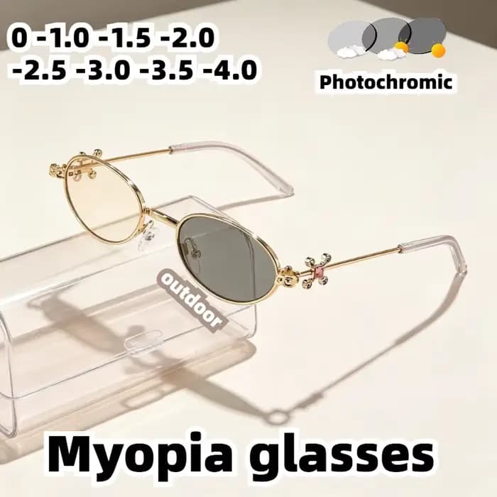 Lunettes de myopie photochromiques ovales argentées anti-lumière bleue pour femmes
