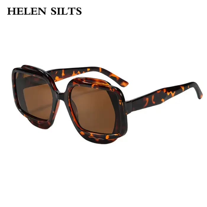 Lunettes de soleil dégradées UV400 carrées tendance rétro polygone marron