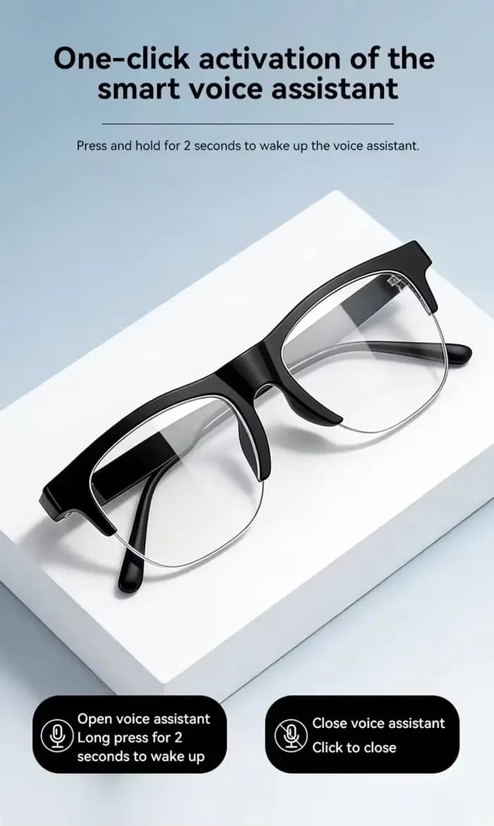 Lunettes intelligentes sans fil Lenovo AI, commande tactile, Bluetooth, télécommande, enregistrement photo et vidéo, traducteur, assistant vocal, óculos inteligente