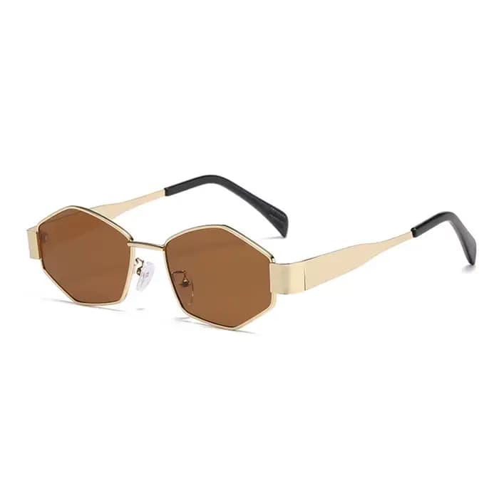 Lunettes de soleil de luxe punk à monture métallique polygonale pour femme