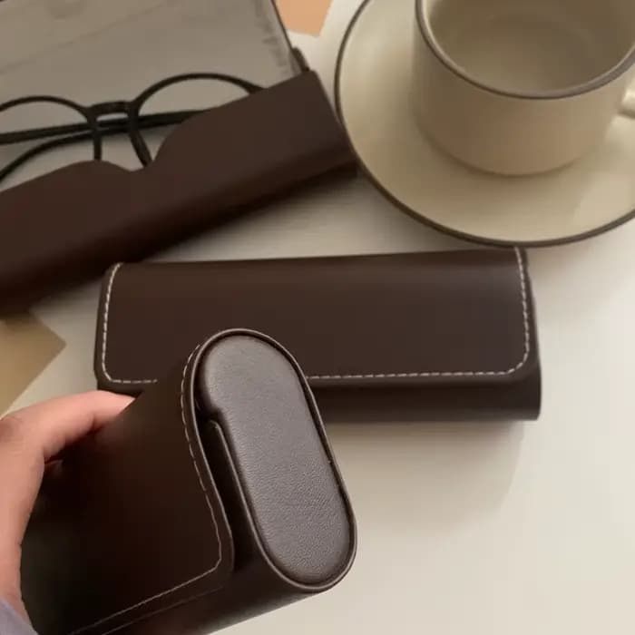 Étui à lunettes café vintage – Porte-lunettes portable léger