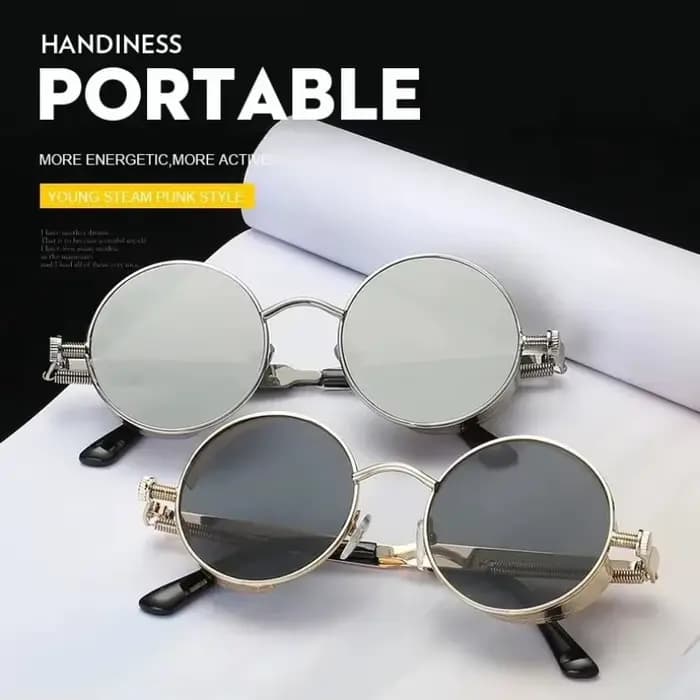 Lunettes de soleil rétro à monture ronde avec charnières à ressort en métal avec lentilles réfléchissantes et colorées