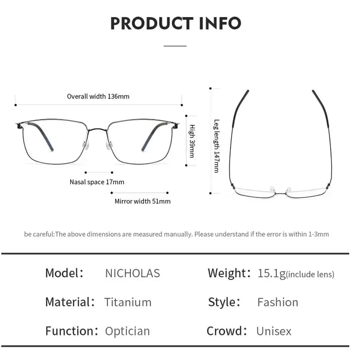 Nicholas Lindberg-like nouvelles lunettes mode Air titane jante cadre optique homme femmes