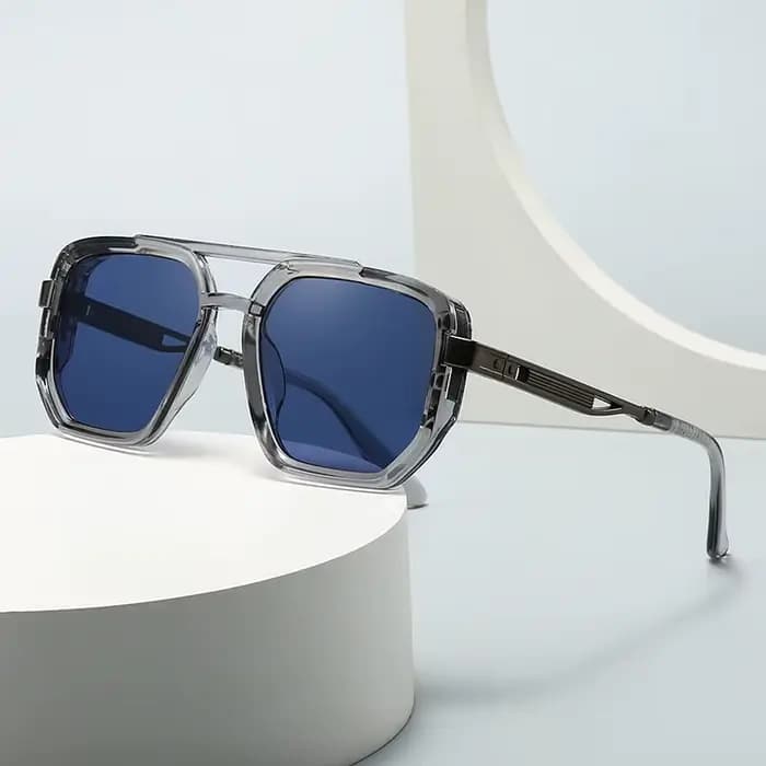 SO & EI Ins mode populaire Double ponts lunettes de soleil carrées femmes rétro Rivets bleu vert hommes Punk