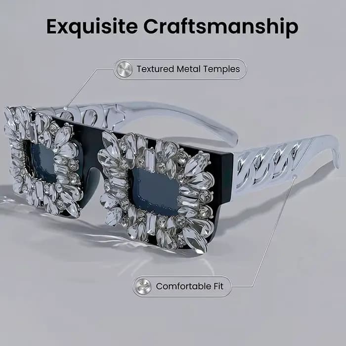 Lunettes carrées à strass exagérés pour femme
