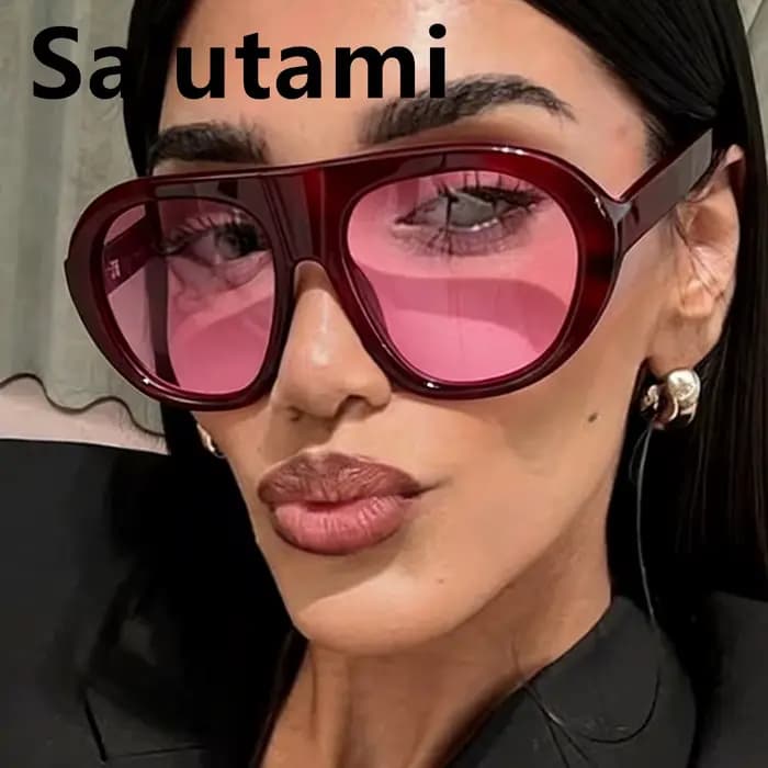 Lunettes de soleil ovales vintage dégradées rouge-bleu pour femmes
