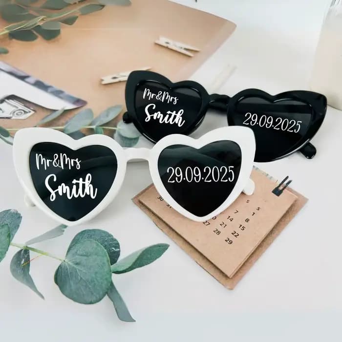 Lunettes de soleil personnalisées 1-30 pièces, cadeaux de mariage, bricolage, cœur d'amour, cadeau de demoiselle d'honneur, nom personnalisé, initiales de Date