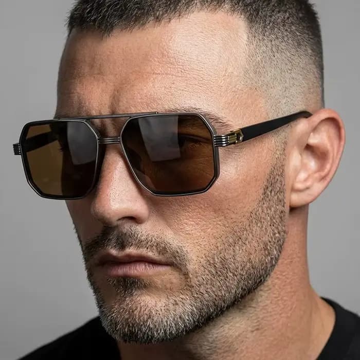 Lunettes de protection 3 pièces rétro grand cadre lunettes de soleil carrées classique Double faisceau cadre en métal lunettes de soleil décontractées lunettes dégradées