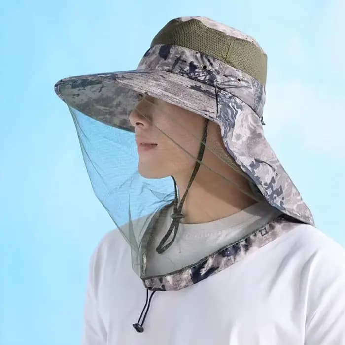 Chapeau de soleil anti-moustiques avec voile intégré et protection cou pour hommes et femmes