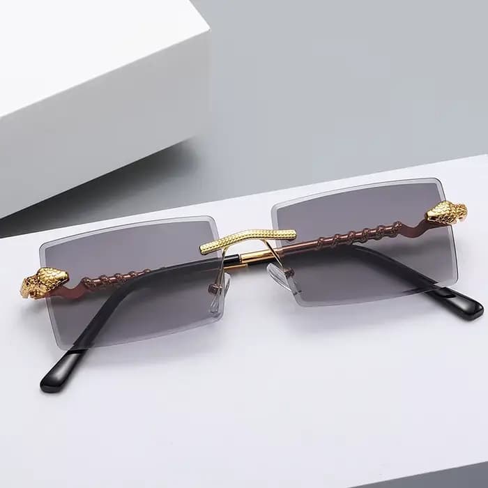 Lunettes de soleil carrées vintage sans monture motif serpent pour hommes et femmes