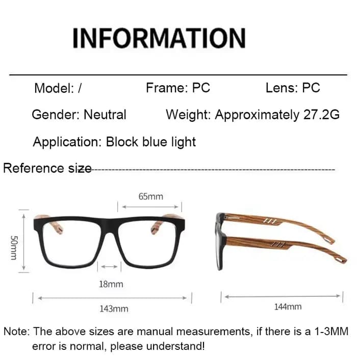 Lunettes de myopie à jambe plate en grain de bois