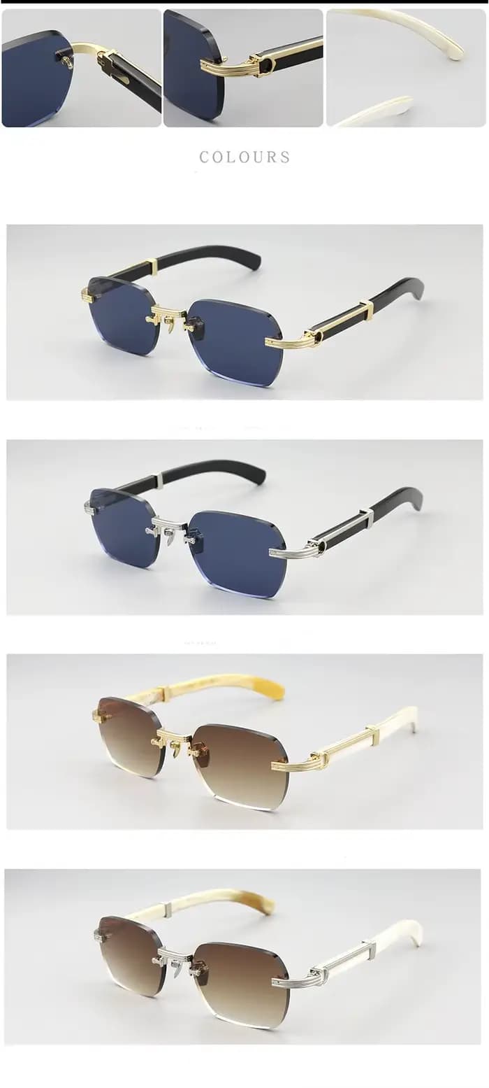 Lunettes de soleil en corne faite à la main PENG avec design sans cadre