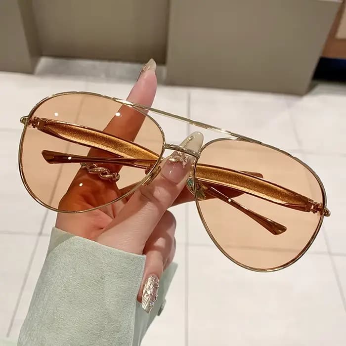 Lunettes de soleil pilote surdimensionnées marron clair pour femmes et hommes